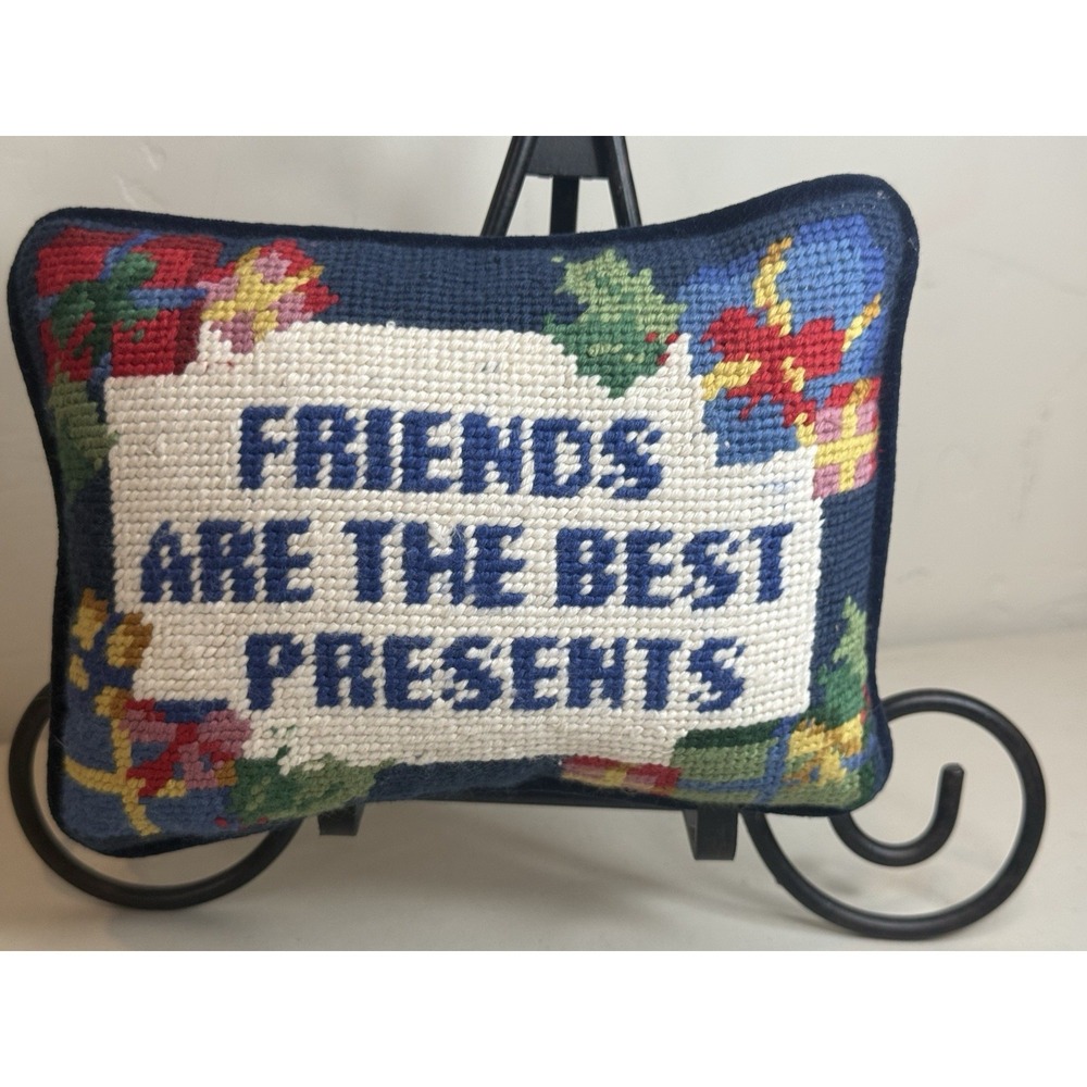 VTG Friends Are The Best Presents‎ Needlepoint Pillow Gift Velvet Accent Small